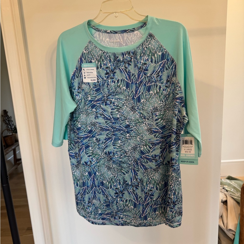 Reel Legends Aqua and Navy Raglan Top